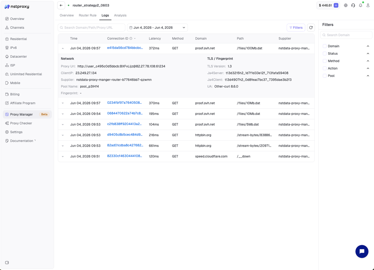 Router Detail - Logs Filters